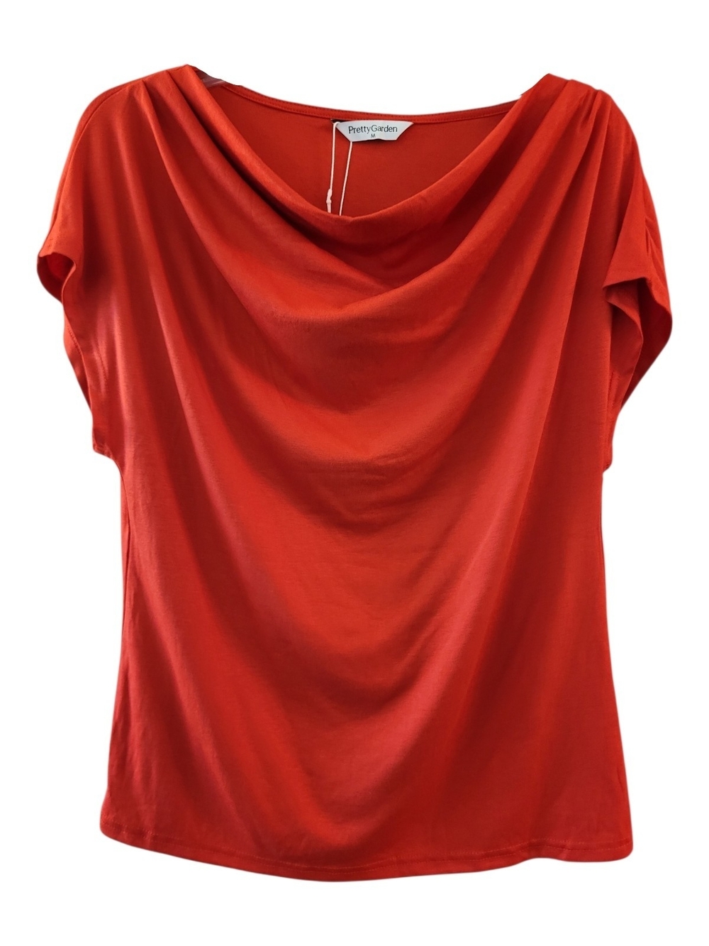 NWT PrettyGarden Red Draped Cowl Neck Short Sleeve Top - Size M